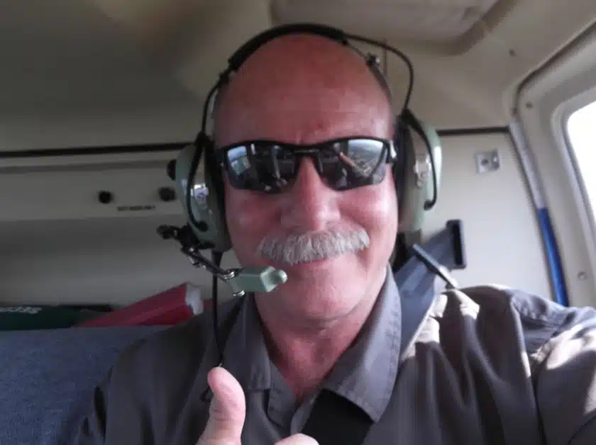 Ron Martinelli in helicopter